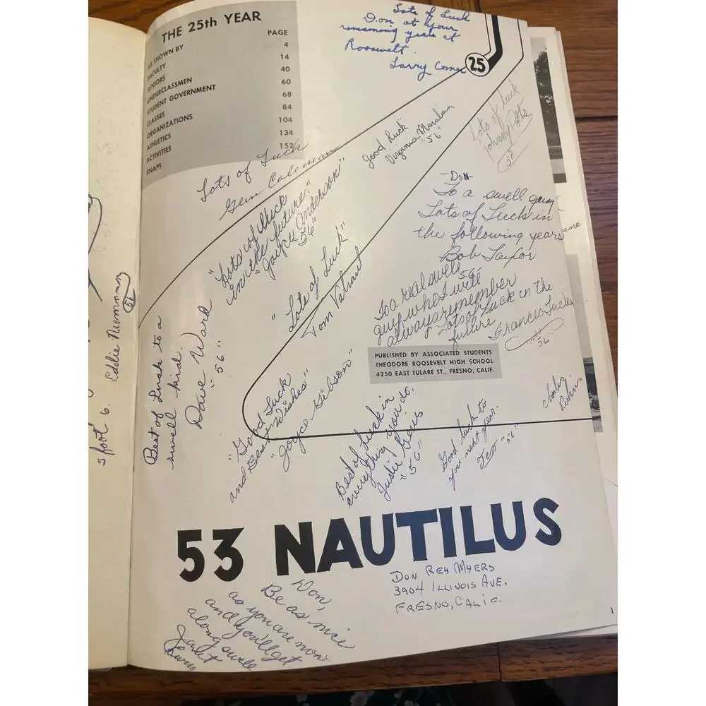 1953 Theodore Roosevelt High School Fresno CA Yearbook Nautilus Signed vintage